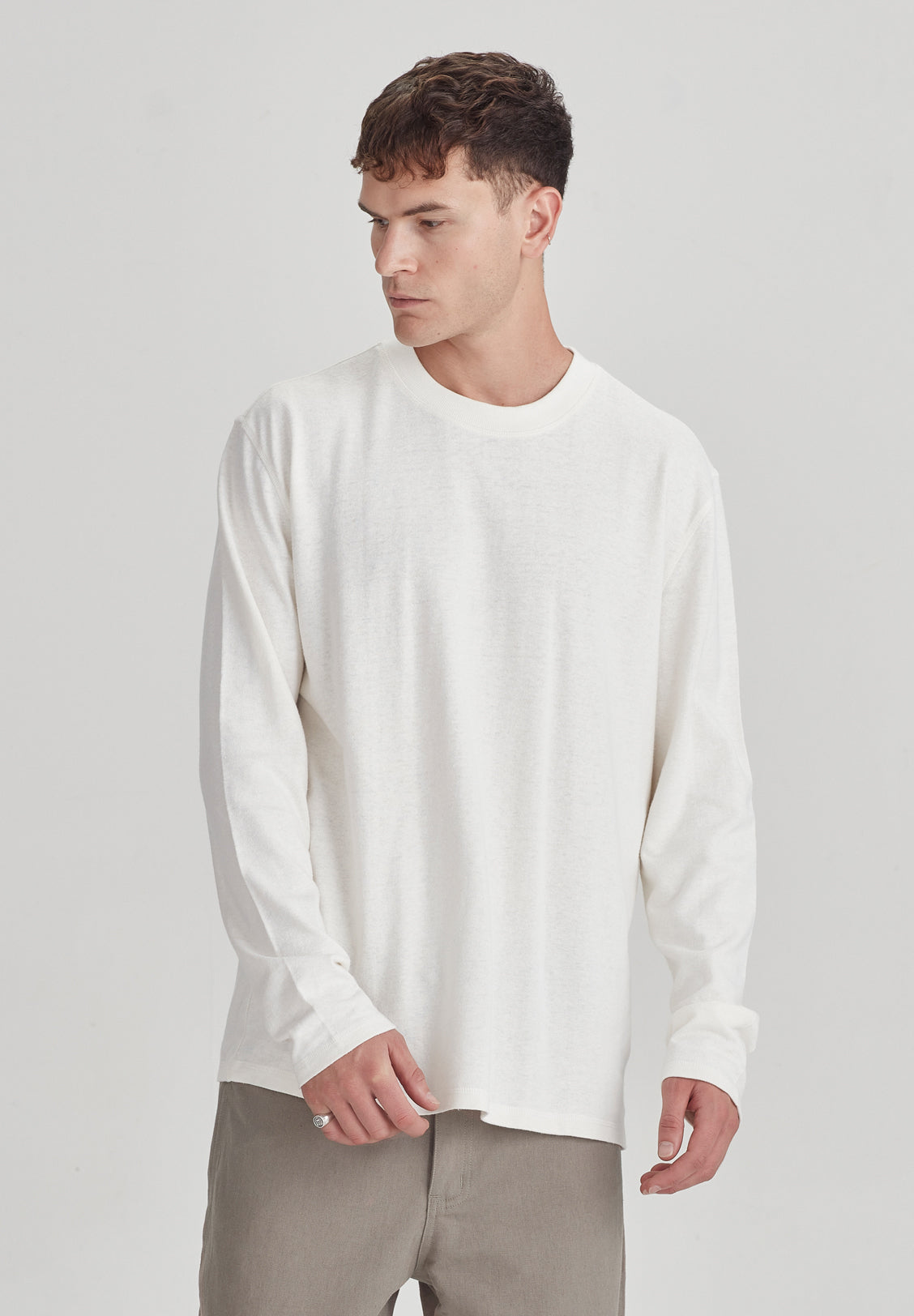 HEMP JERSEY LS, RICE WHITE