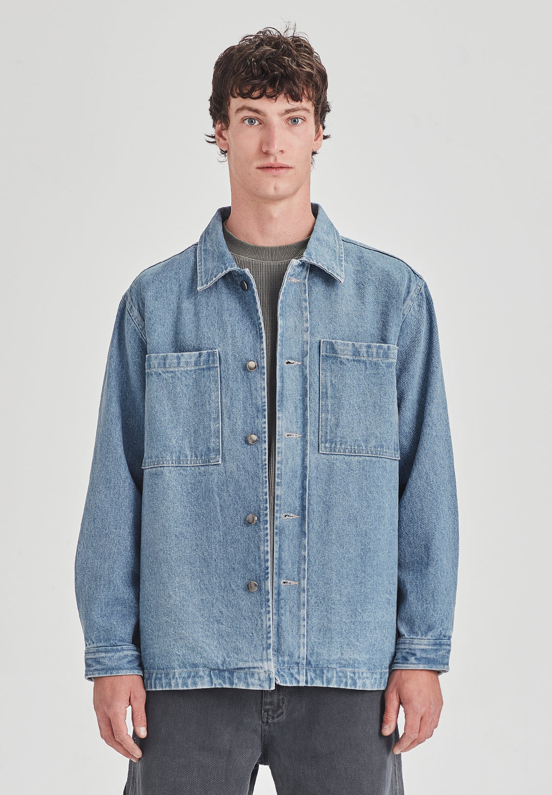 DENIM UTILITY SHACKET, MID BLUE RINSE
