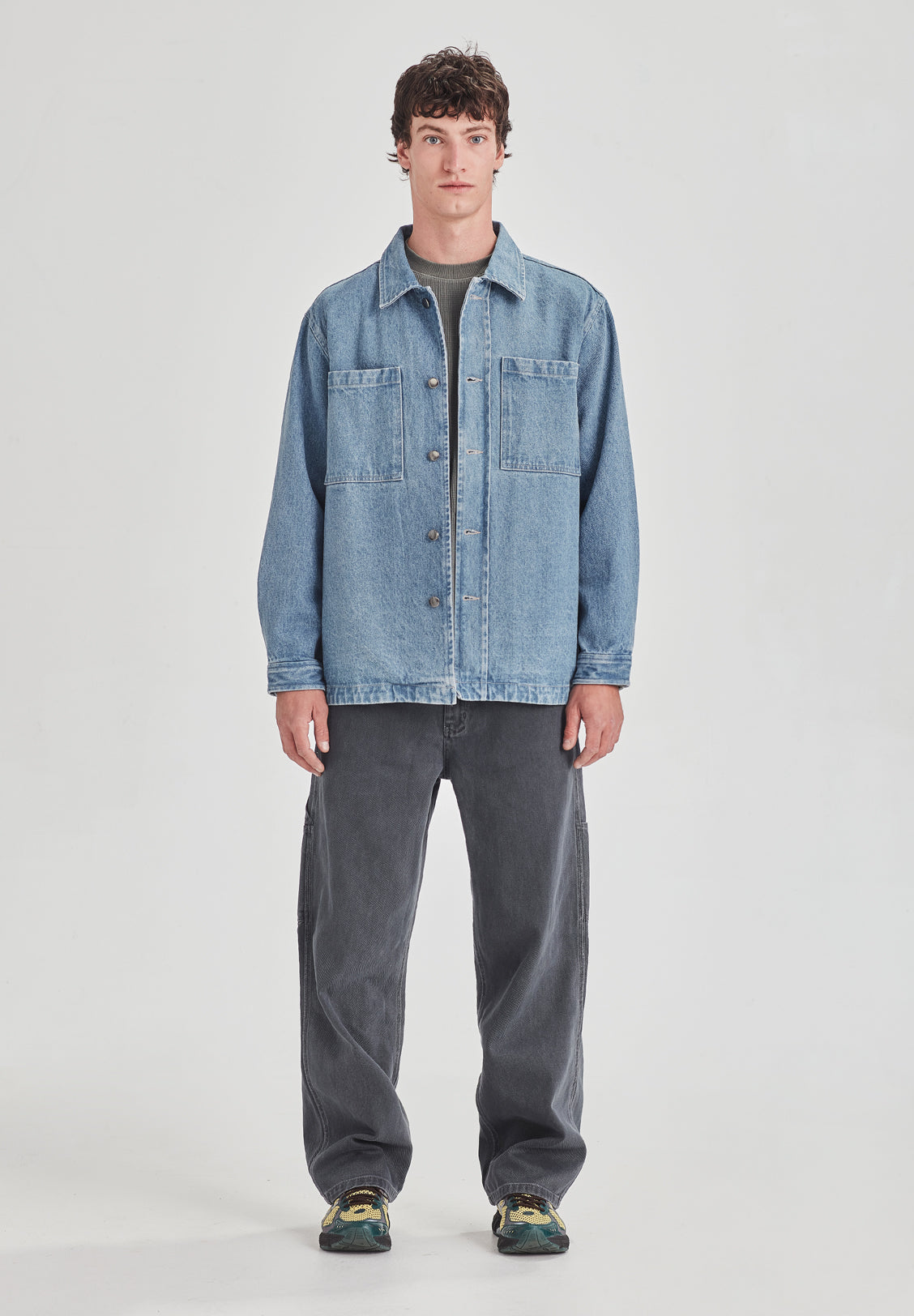 DENIM UTILITY SHACKET, MID BLUE RINSE