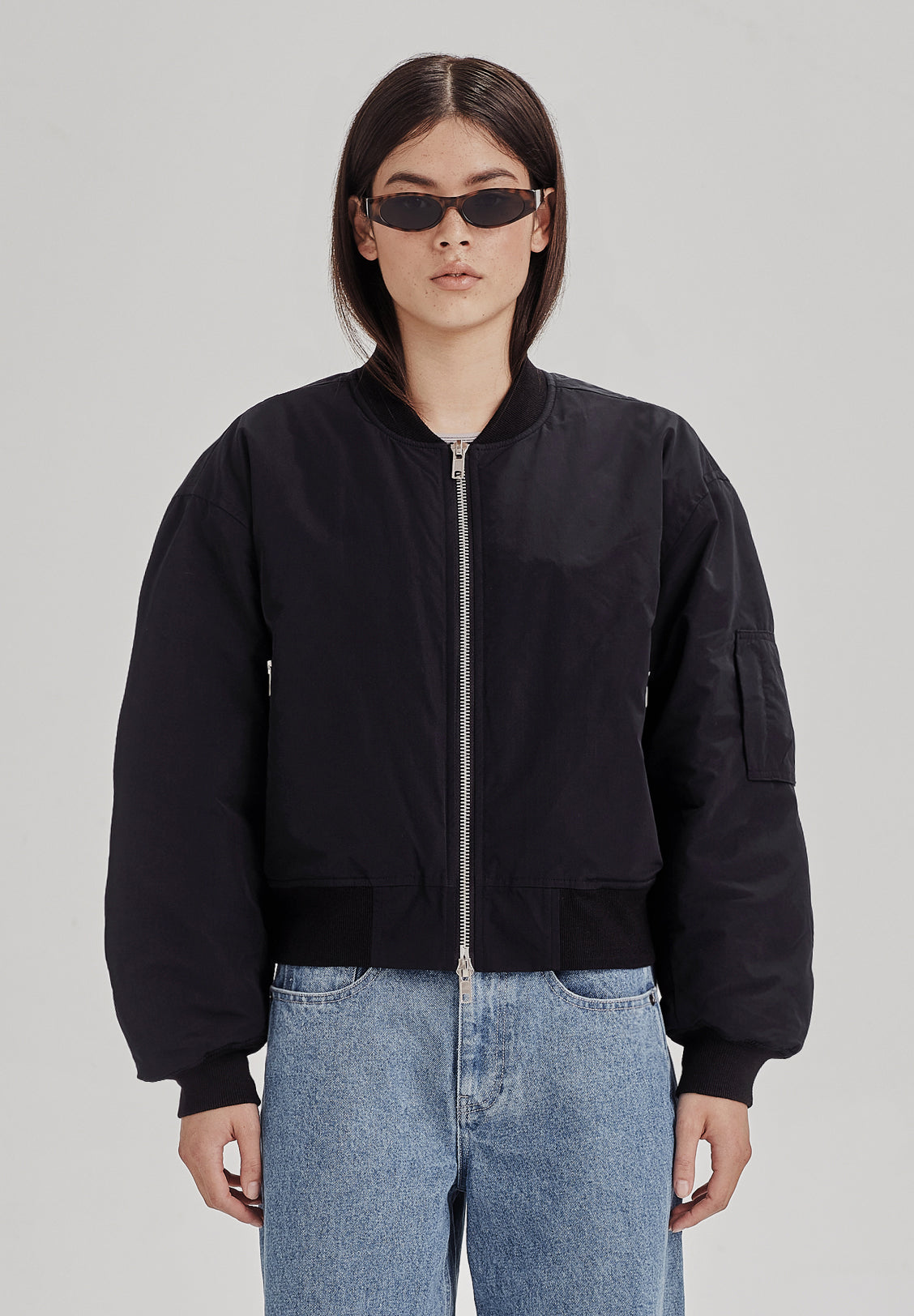 WOMENS CROP BOMBER, BLACK
