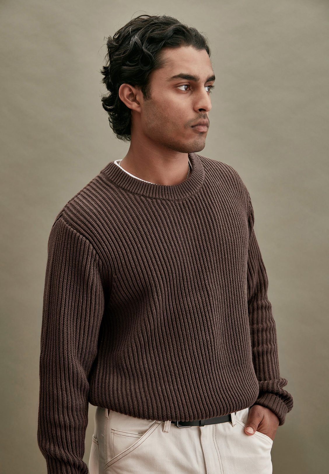 COTTON/WOOL JUMPER, COCOA