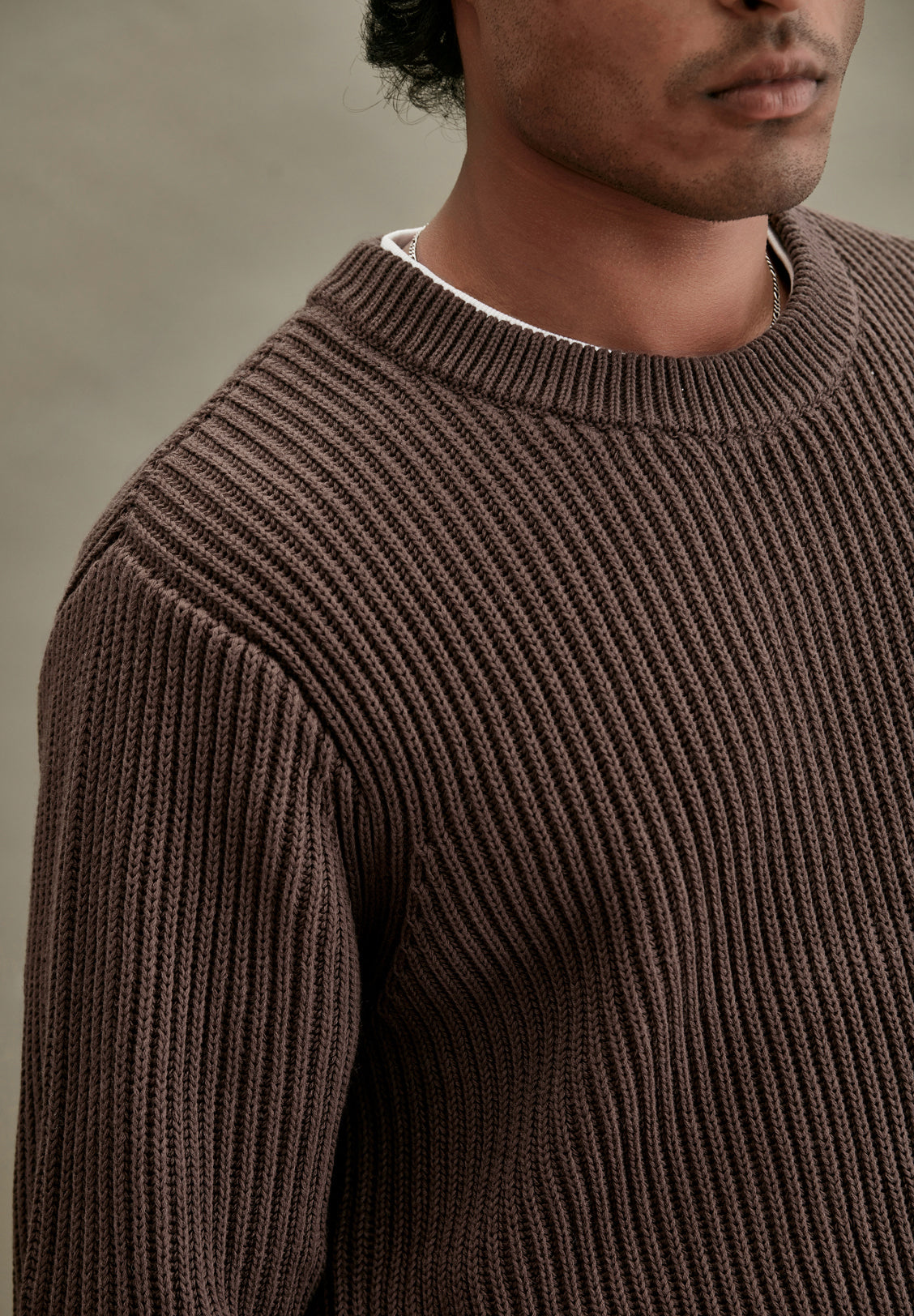 COTTON/WOOL JUMPER, COCOA