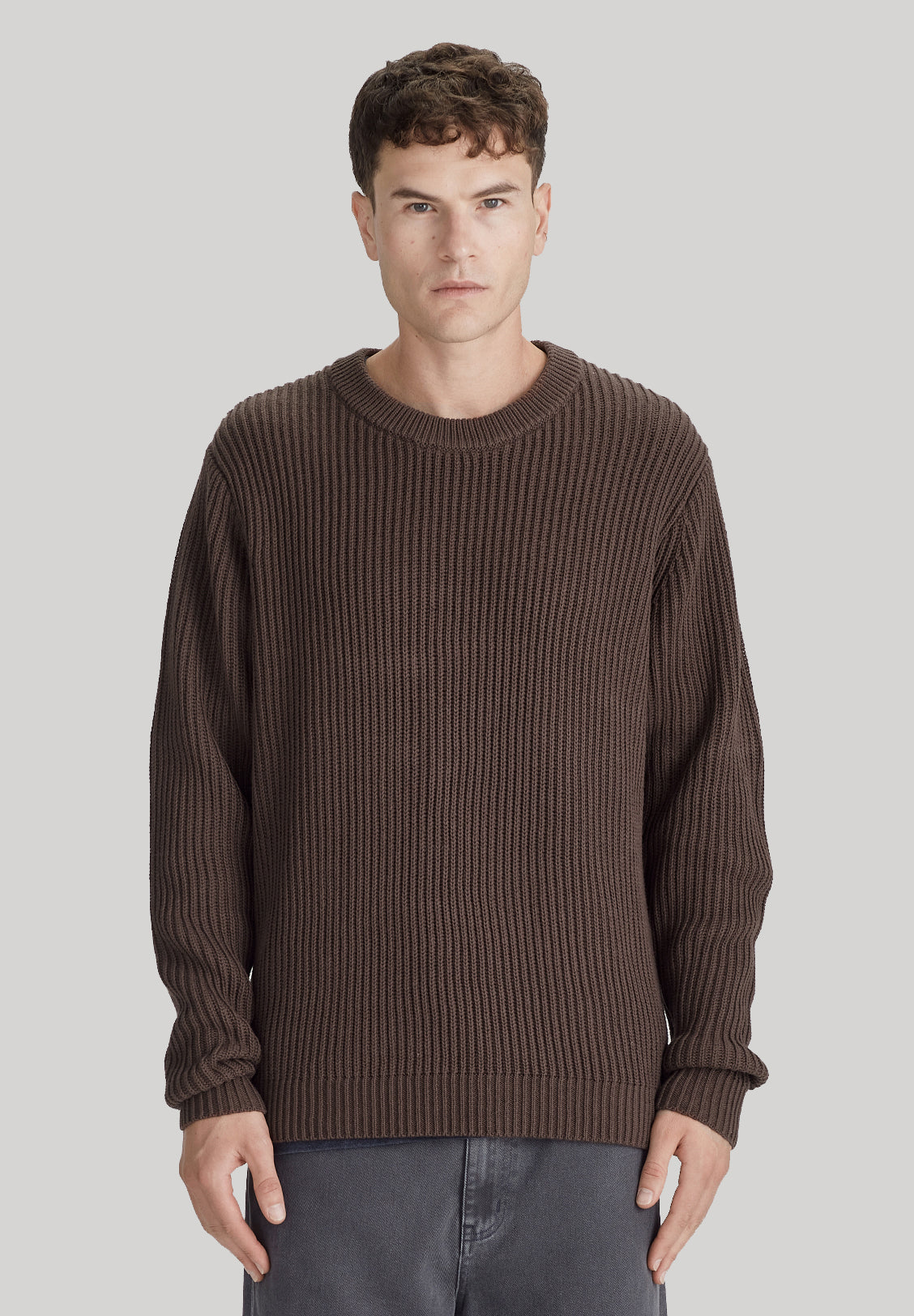 COTTON/WOOL JUMPER, COCOA