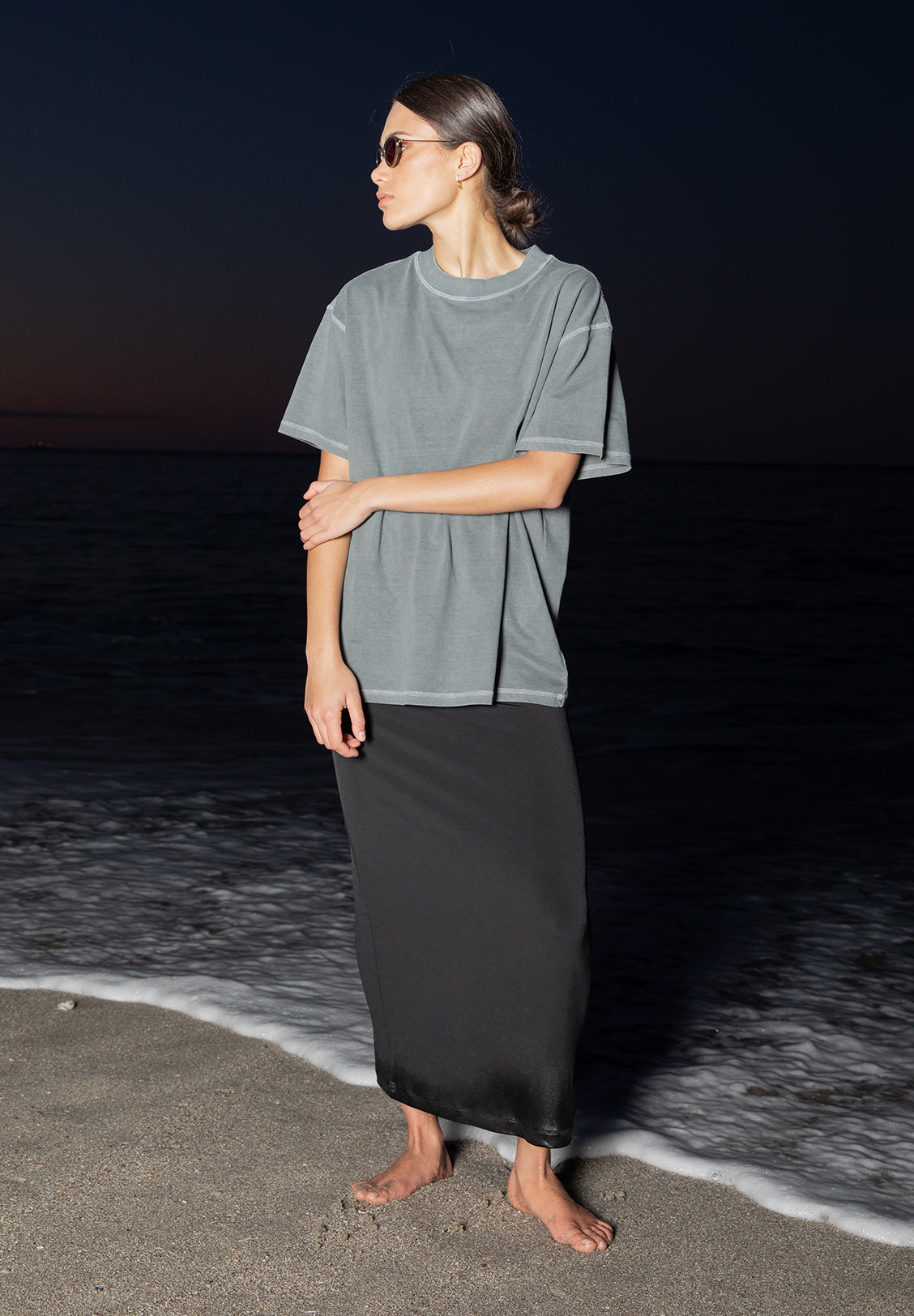 WOMENS BOY TEE, STORMY W MARLE TOPSTITCH
