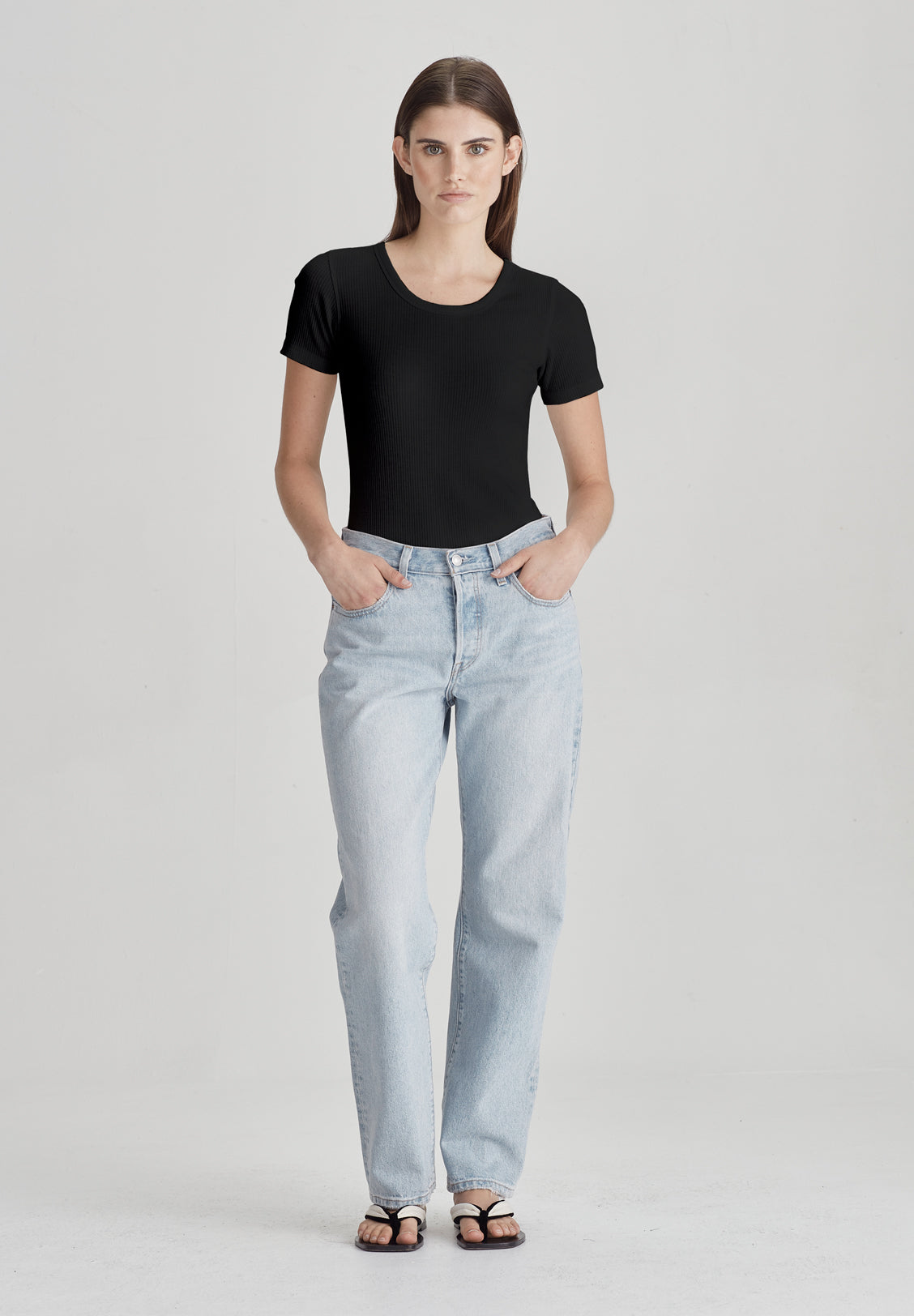 BASE RIB SCOOP TEE, BLACK