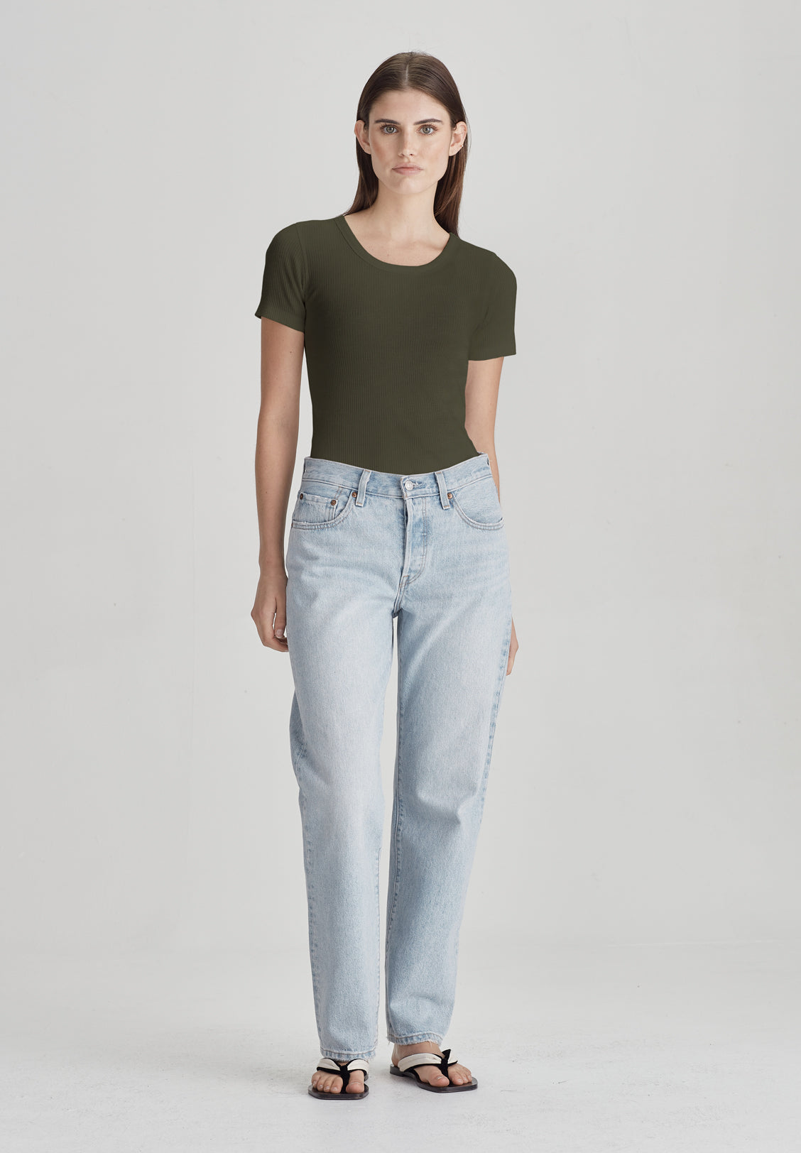 BASE RIB SCOOP TEE, KHAKI