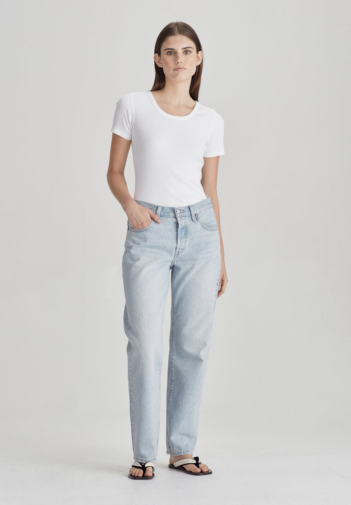BASE RIB SCOOP TEE, WHITE