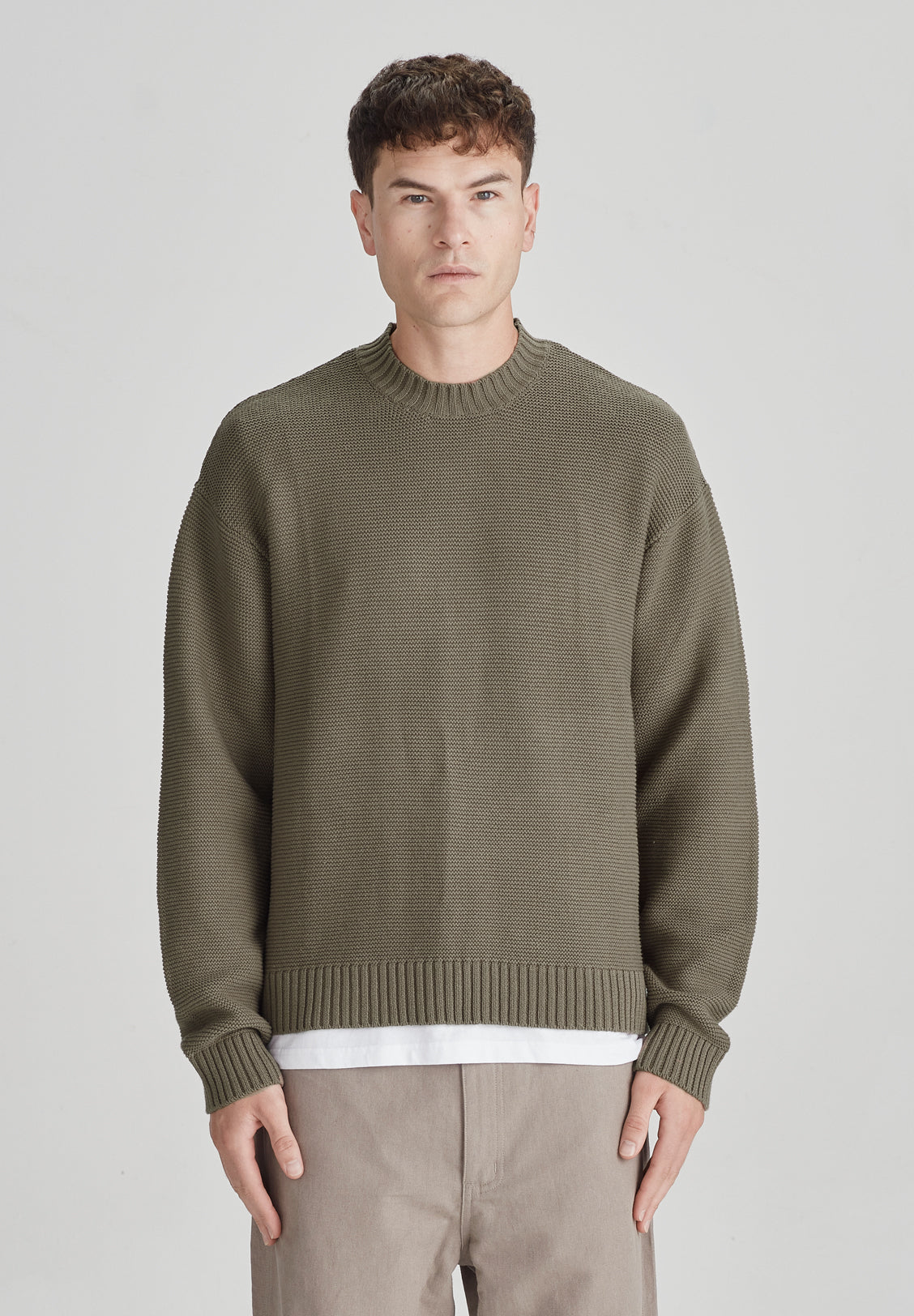 MENS KNIT JUMPER, OLIVE