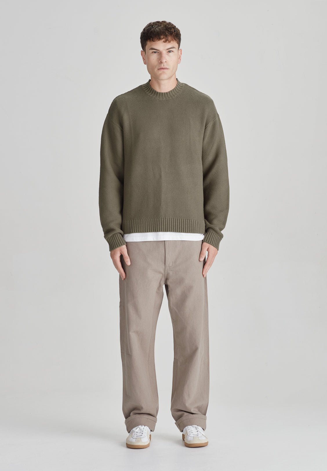 MENS KNIT JUMPER, OLIVE