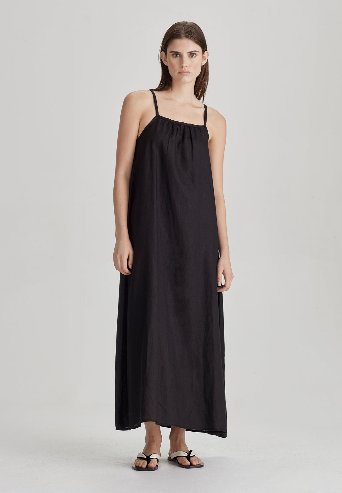 LINEN SUNDRESS, BLACK