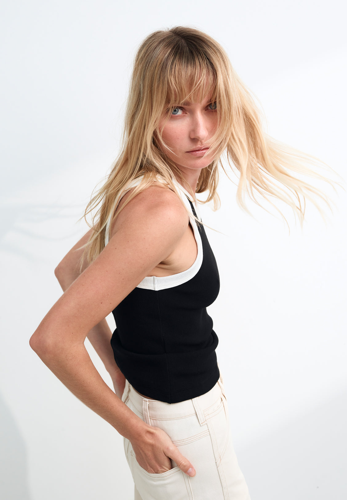 FITTED RIB TANK, BLACK / WHITE