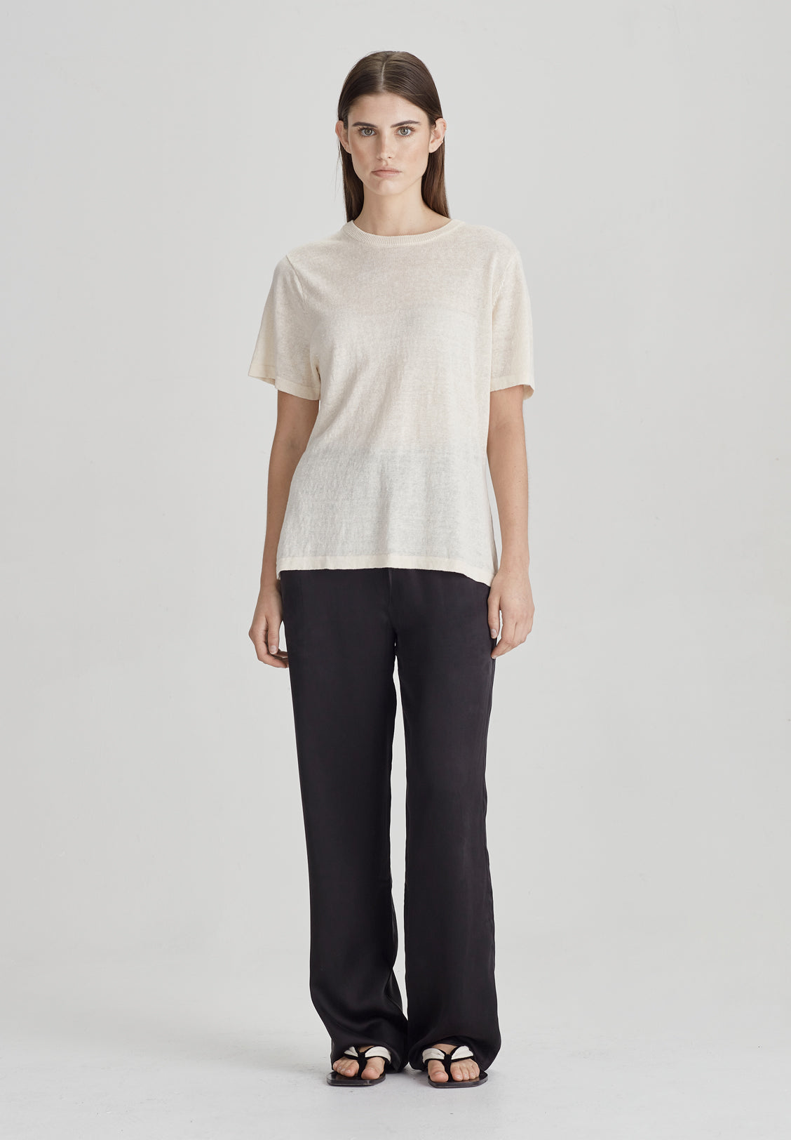 LIGHT LINEN KNIT TEE, CREAM