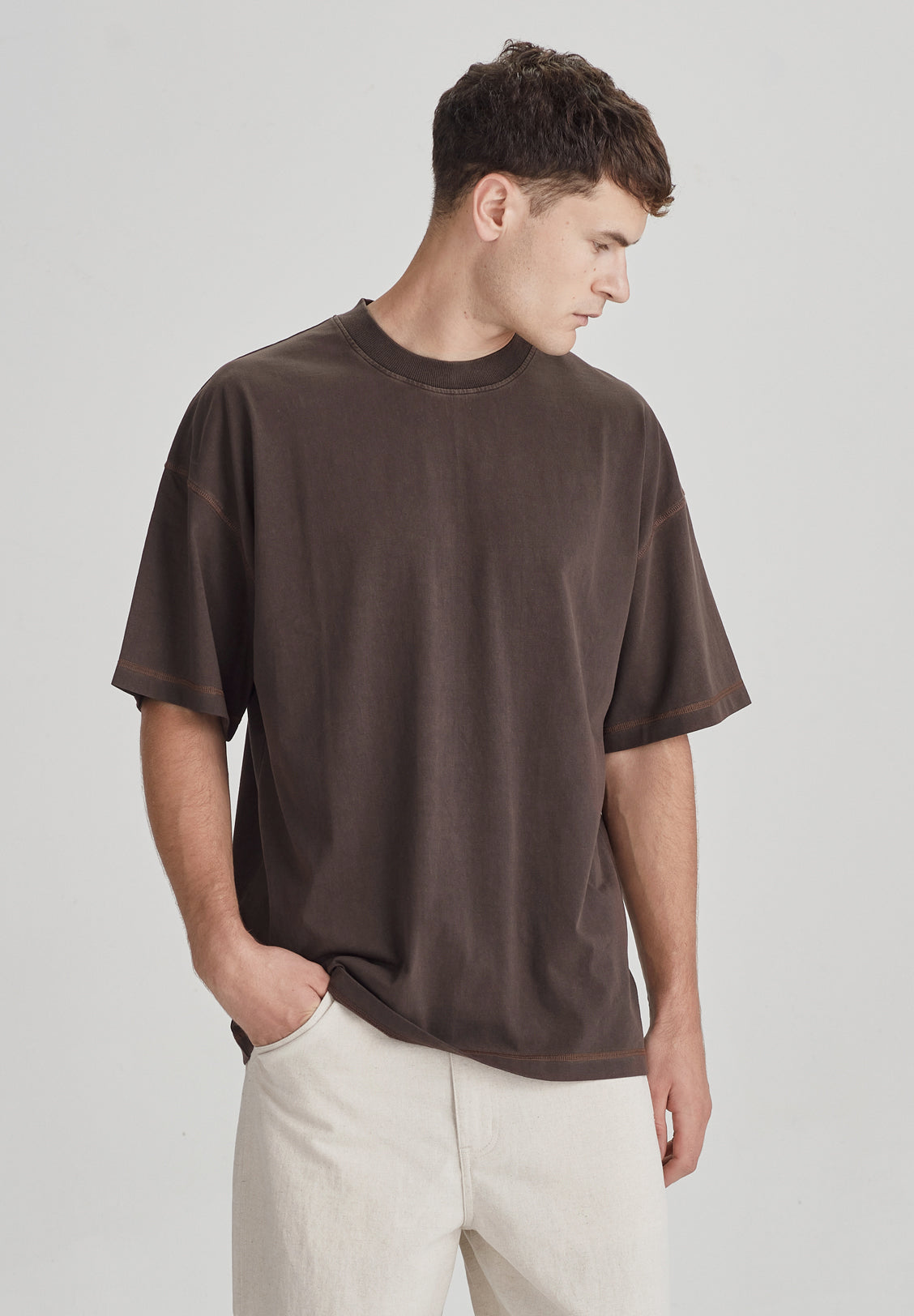 MENS OVERSIZED TEE, COCOA
