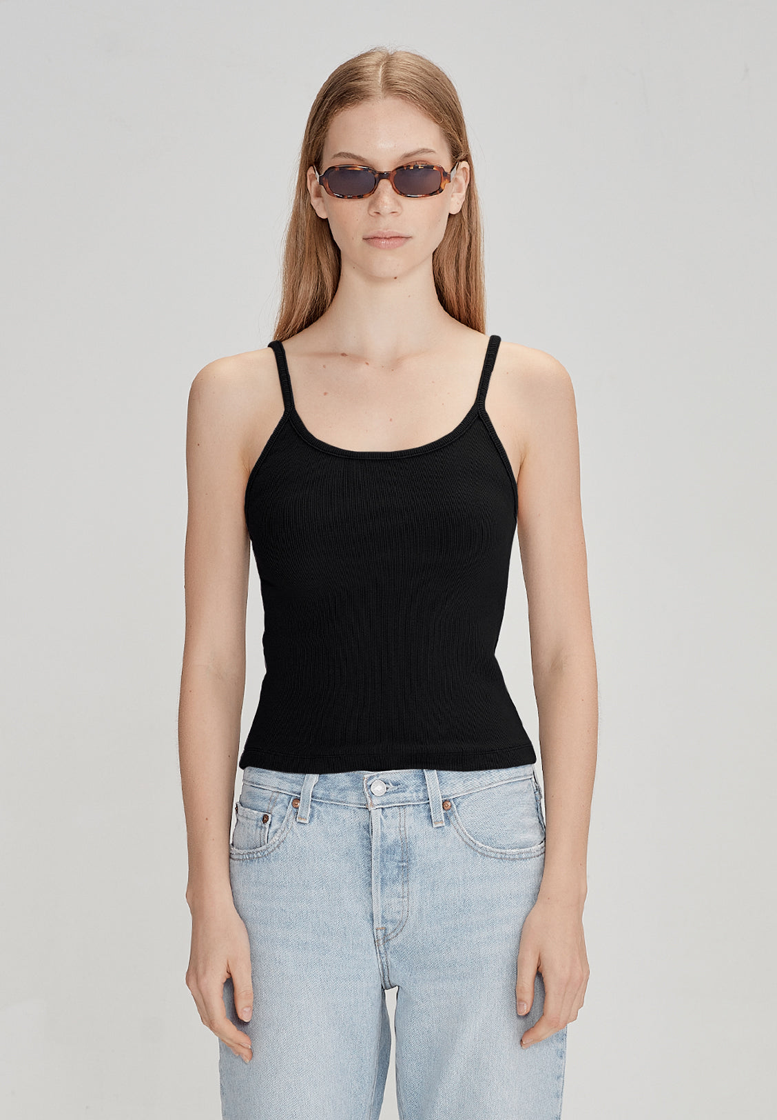 FITTED RIB CAMI, BLACK