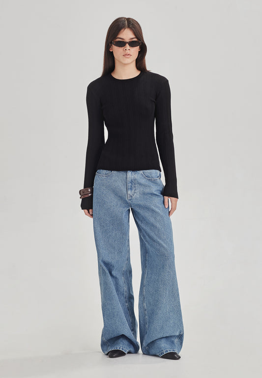 SUPERFINE MERINO BASE KNIT LS, BLACK