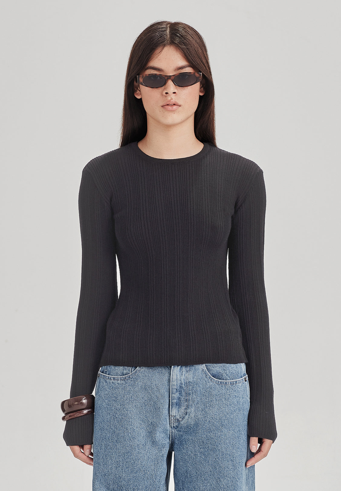 SUPERFINE MERINO BASE KNIT LS, CHARCOAL