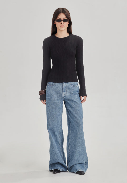 SUPERFINE MERINO BASE KNIT LS, CHARCOAL