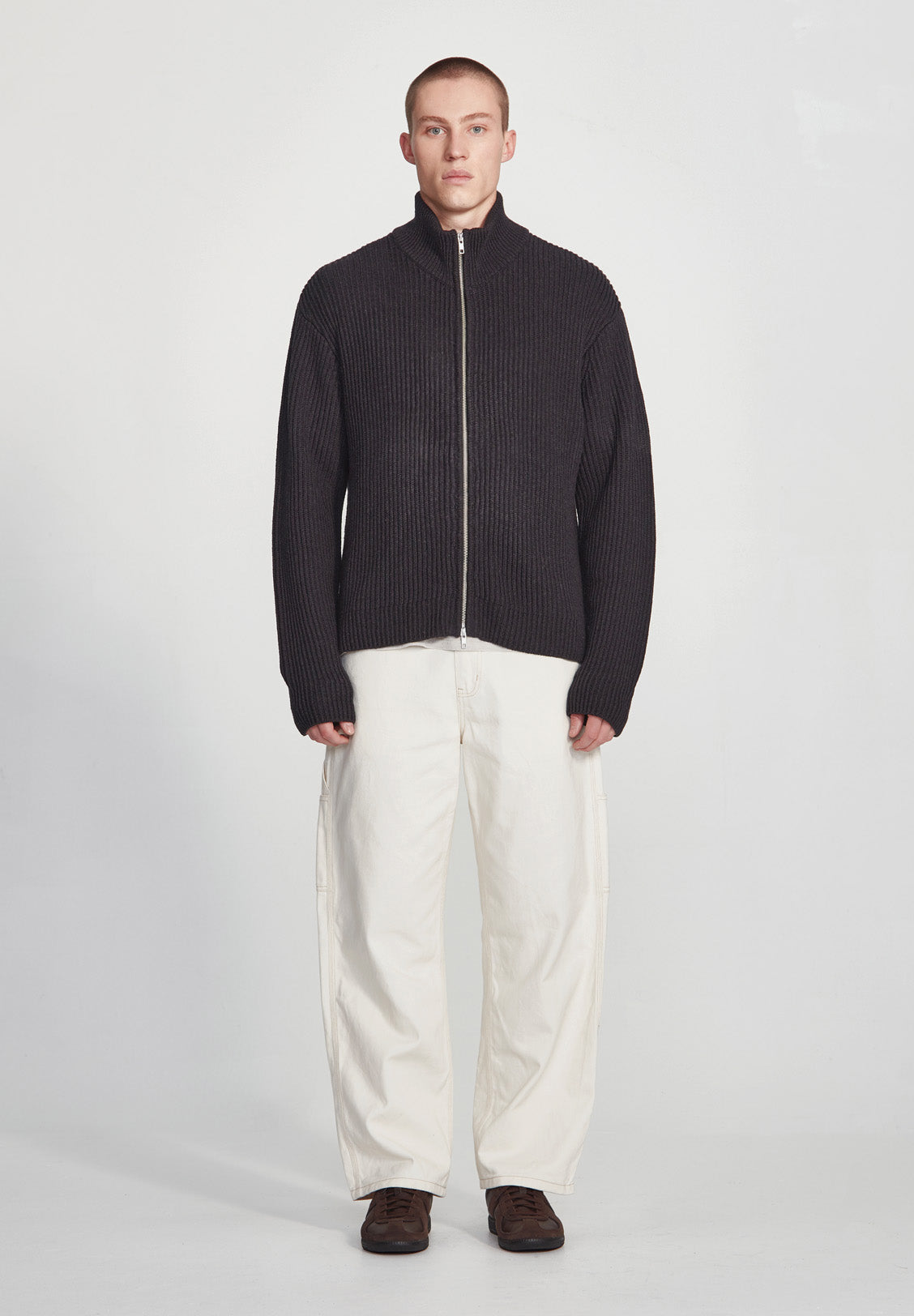 CHUNKY KNIT ZIP THROUGH, CHARCOAL