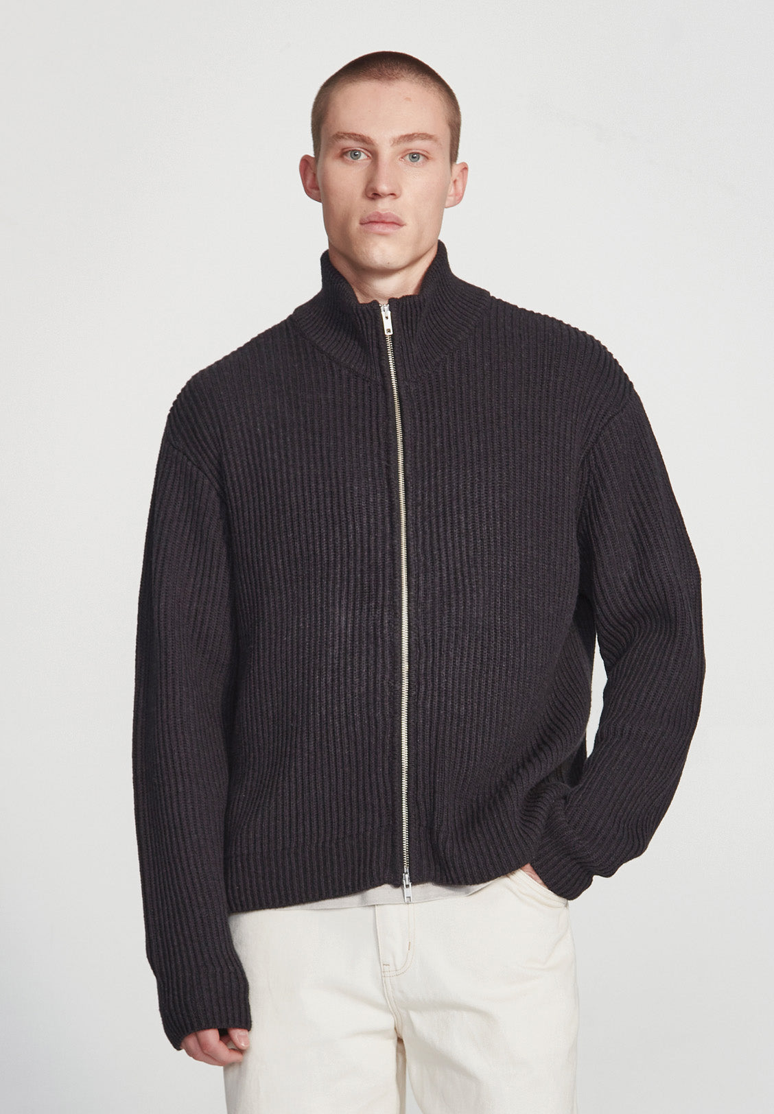 CHUNKY KNIT ZIP THROUGH, CHARCOAL