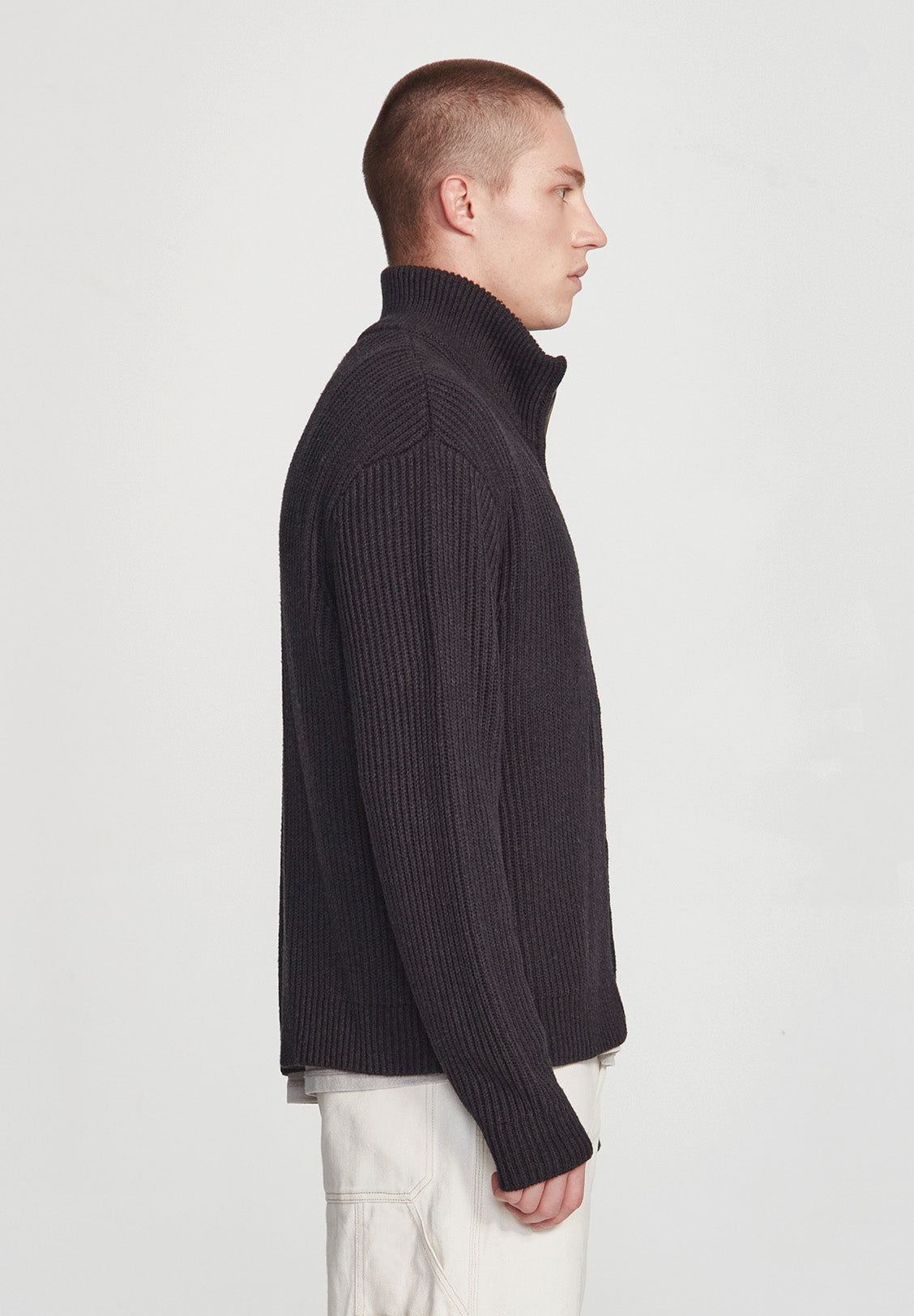 CHUNKY KNIT ZIP THROUGH, CHARCOAL