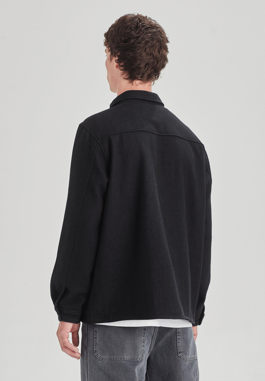 WOOL BLEND SHACKET, BLACK