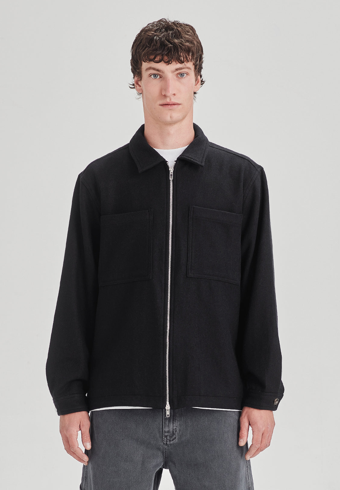 WOOL BLEND SHACKET, BLACK