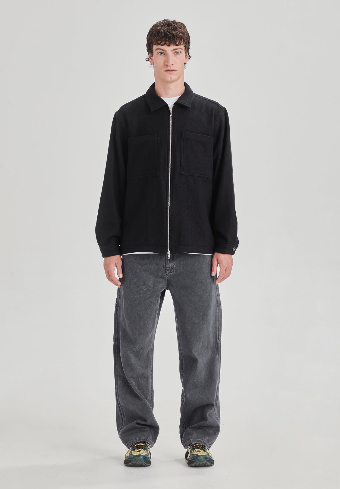 WOOL BLEND SHACKET, BLACK