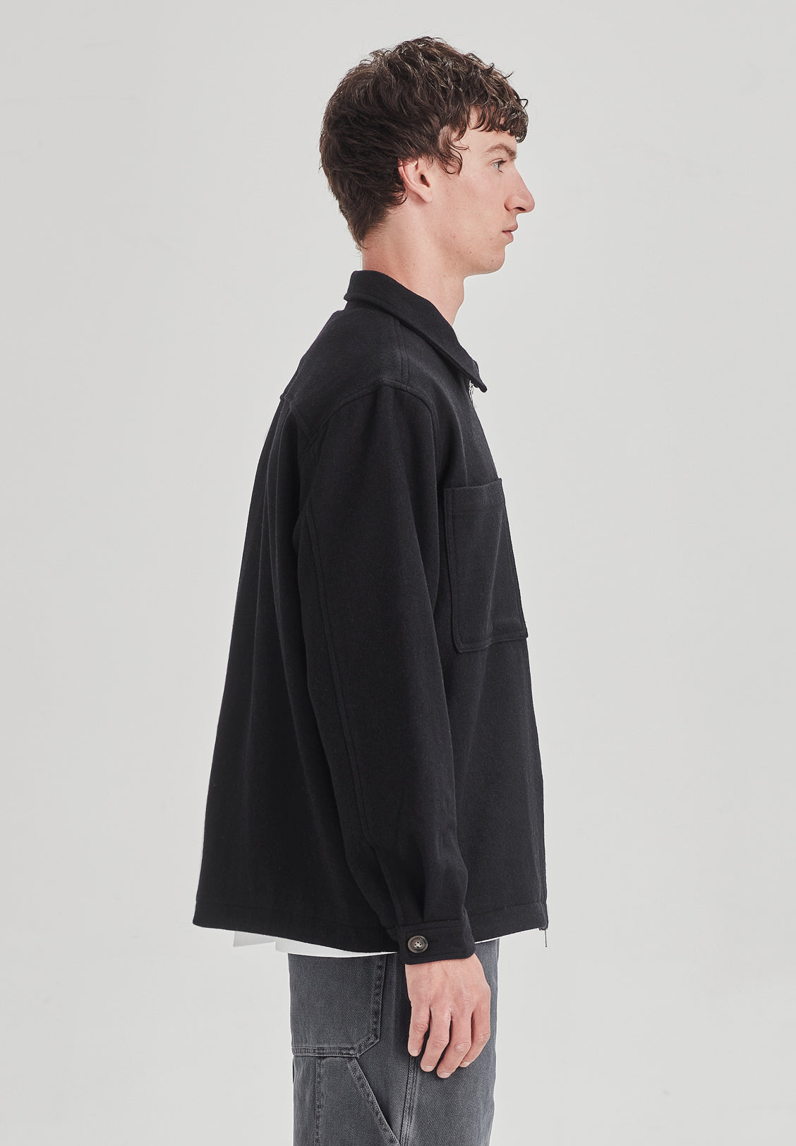 WOOL BLEND SHACKET, BLACK