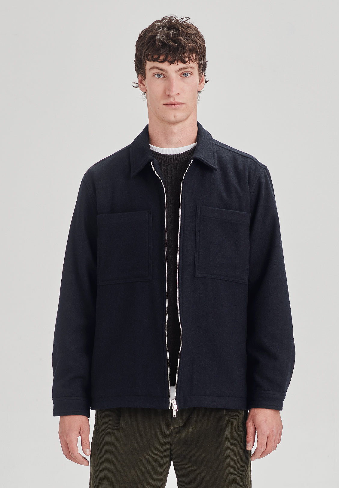 WOOL BLEND SHACKET, NAVY