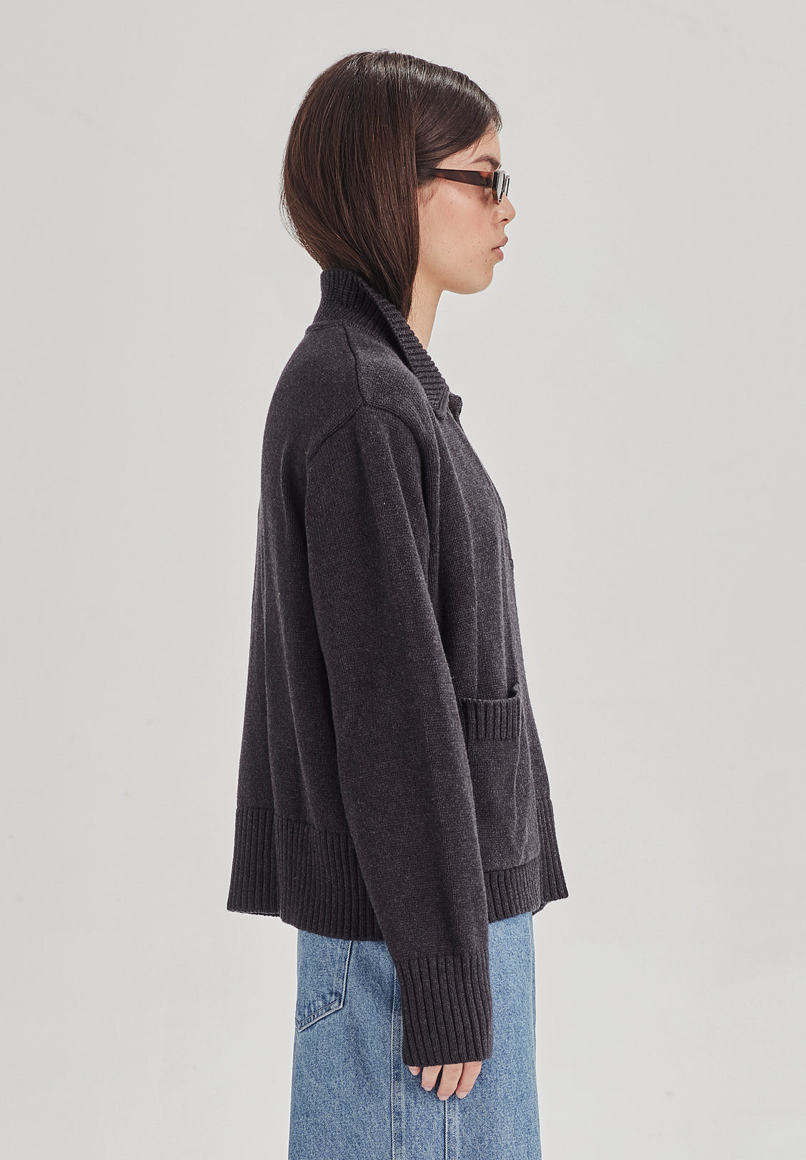 BOXY POLO KNIT, CHARCOAL