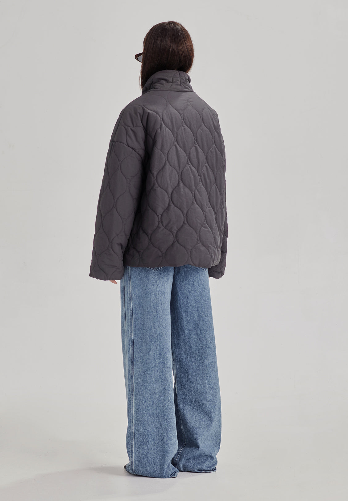 QUILTED WRAP JACKET, CHARCOAL