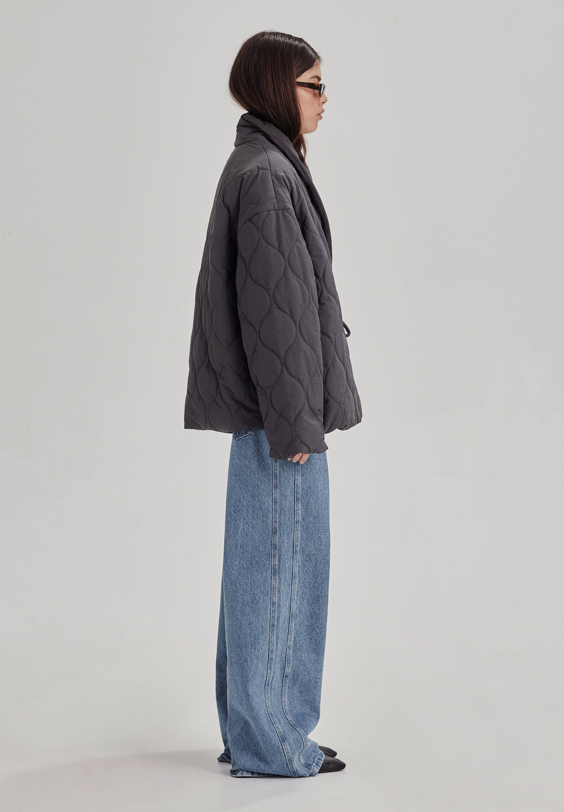 QUILTED WRAP JACKET, CHARCOAL