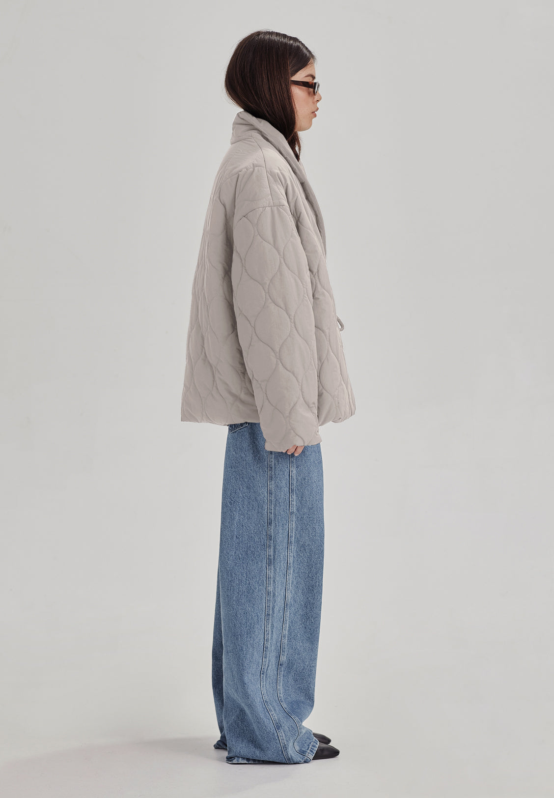 QUILTED WRAP JACKET, DOVE