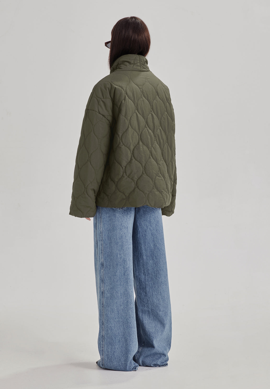QUILTED WRAP JACKET, OLIVE GREY
