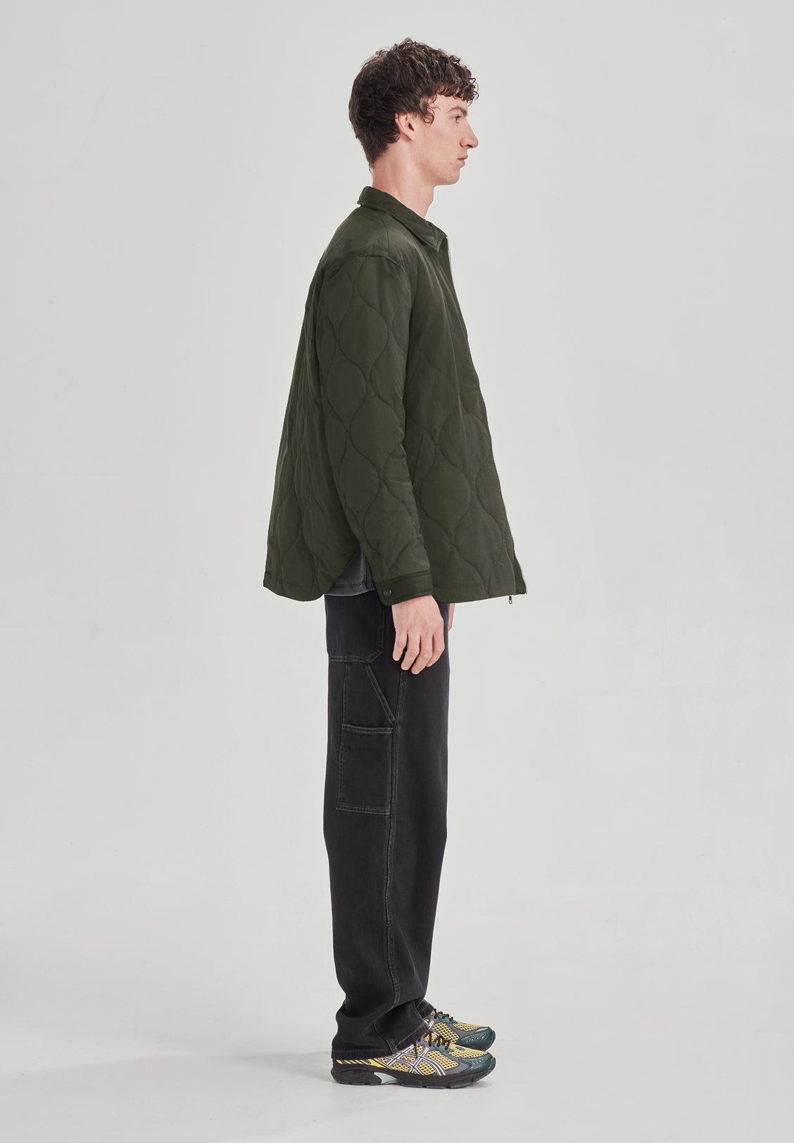 QUILTED ZIP JACKET, OLIVE GREY
