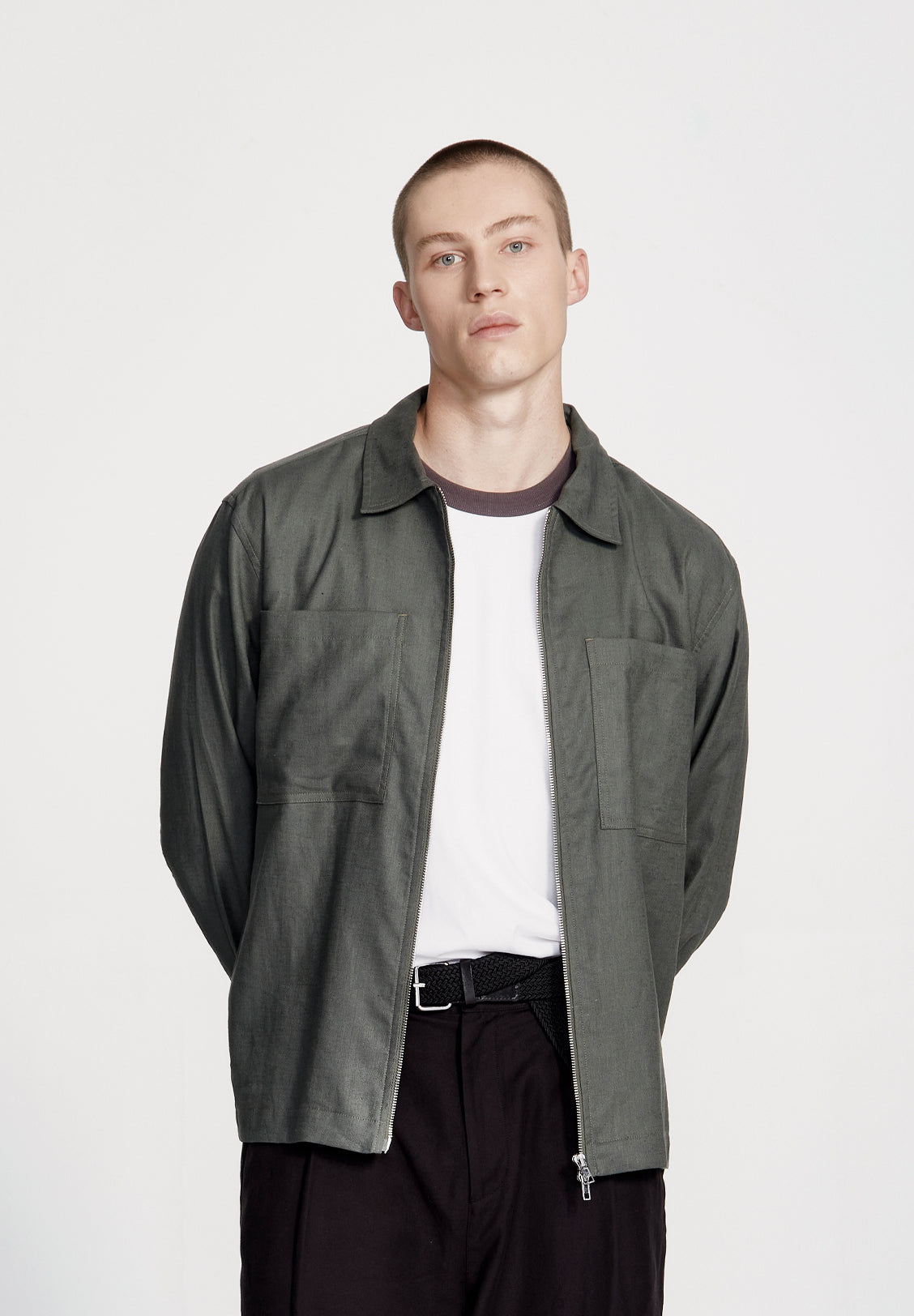 LINEN BLEND OVERSHIRT, FOG