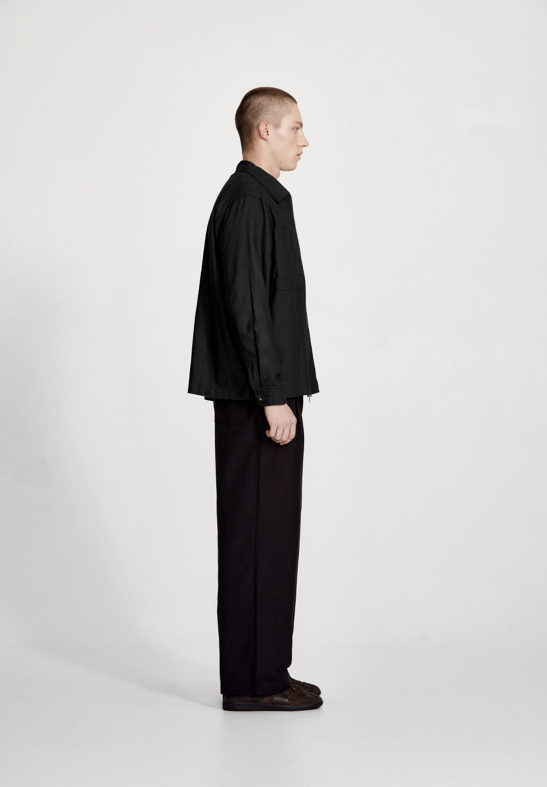 LINEN BLEND OVERSHIRT, BLACK