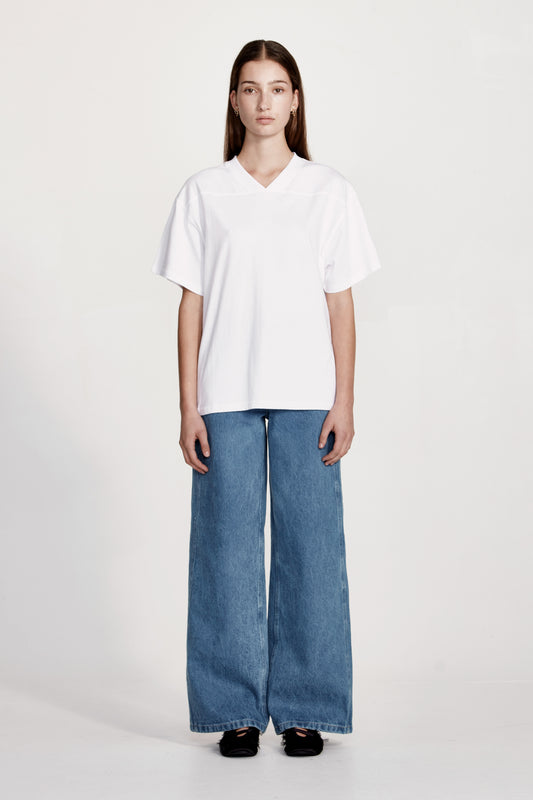 WOMENS V NECK BOY TEE, WHITE