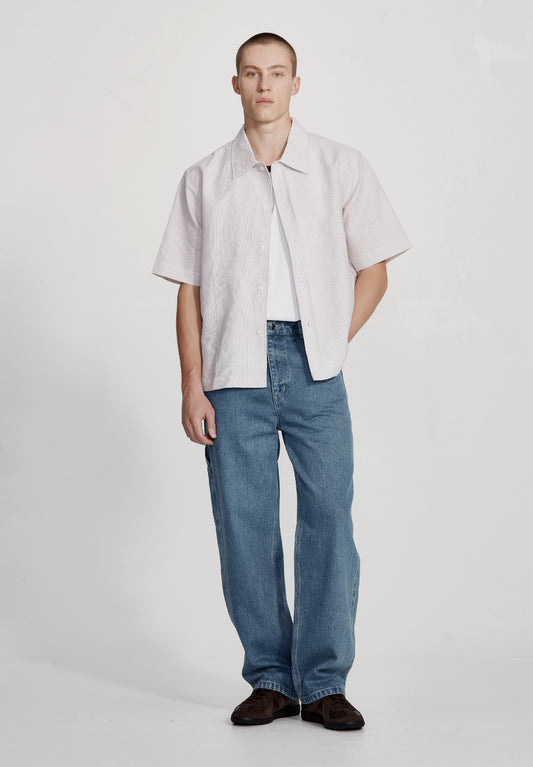 MENS BOX FIT SHIRT, TOBACCO STRIPE