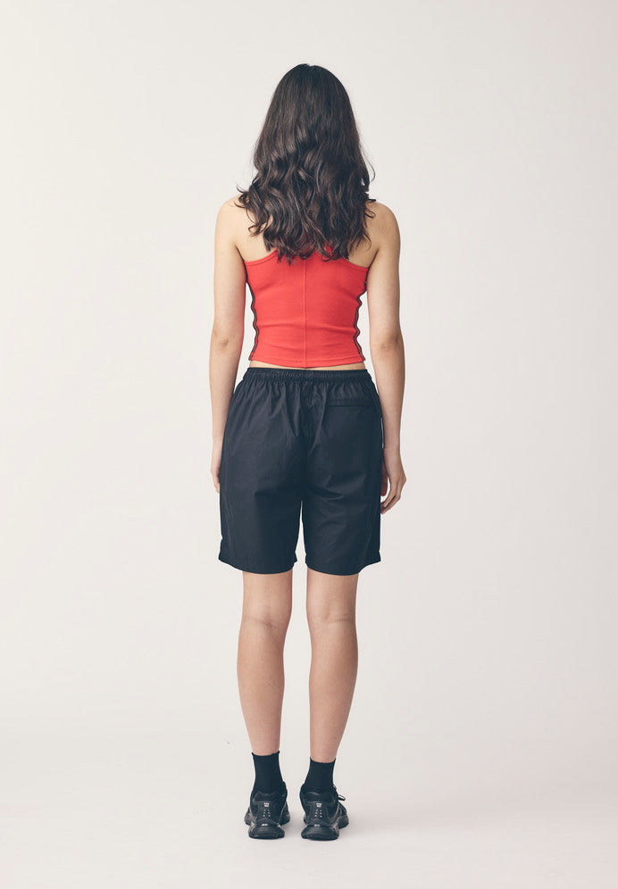 FINE RIB RACER BACK, RED WITH COCOA STRIPE