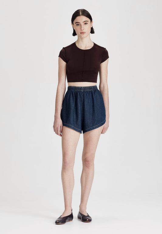 BOYFRIEND SHORT, DARK CHAMBRAY