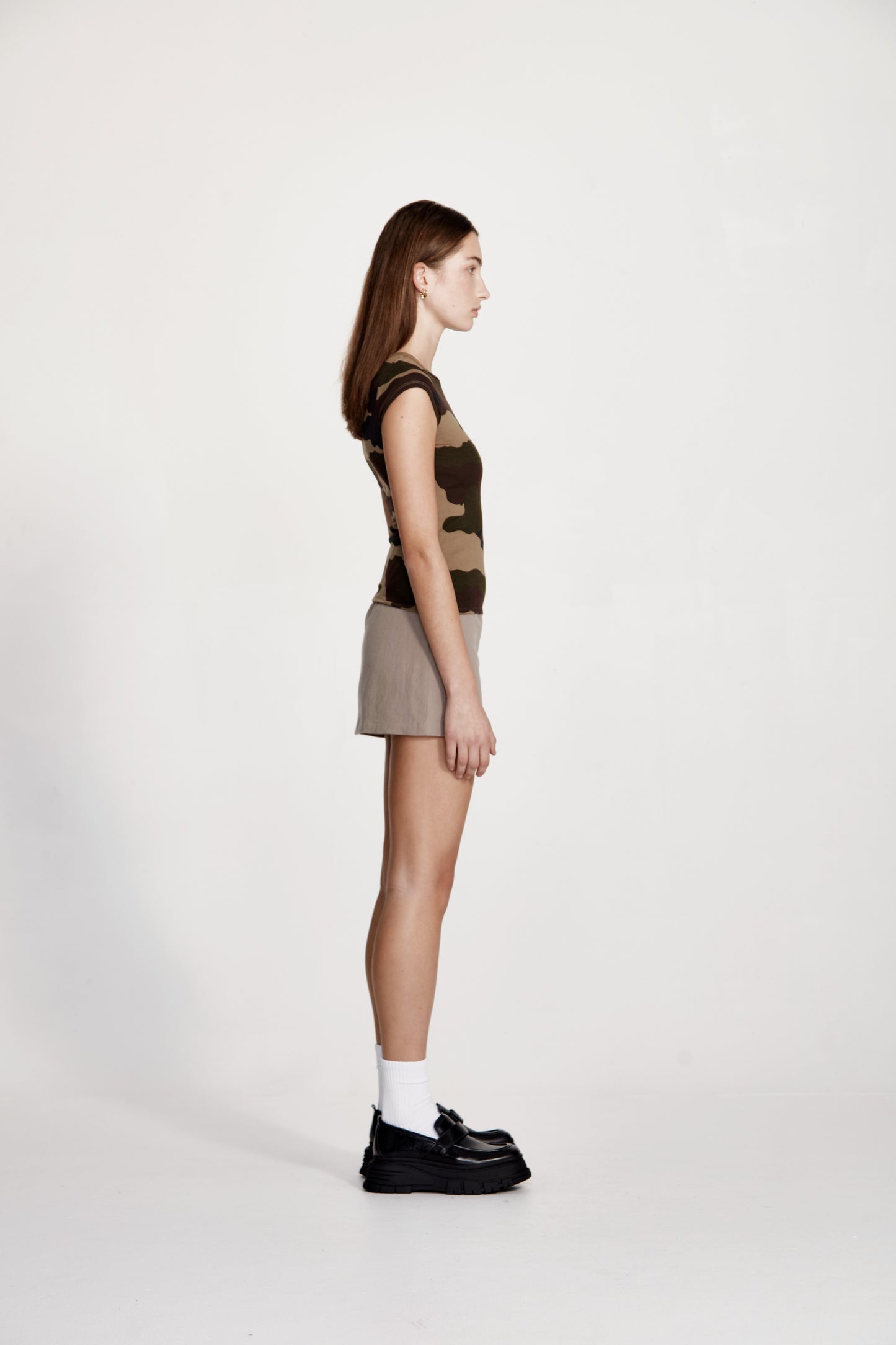 LINEN BLEND MINI SKIRT, SMOKE