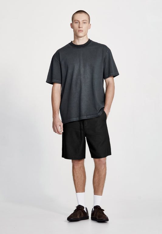 LINEN BLEND STUDIO SHORT, BLACK