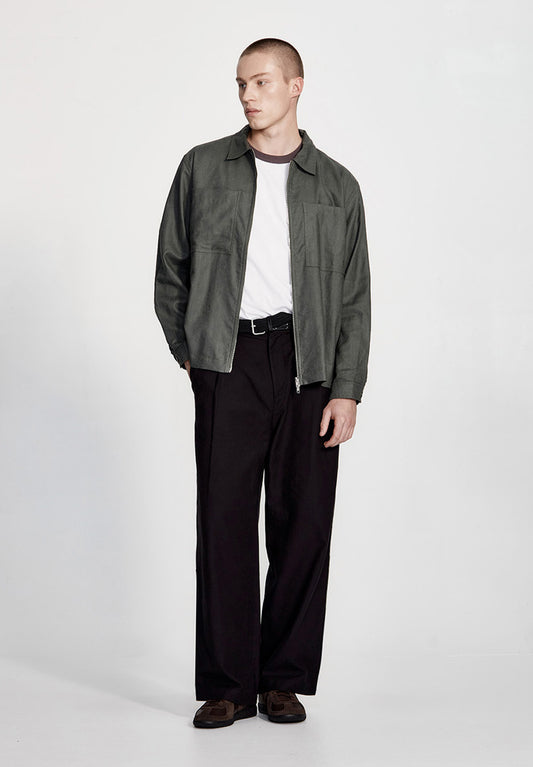 LINEN BLEND OVERSHIRT, FOG
