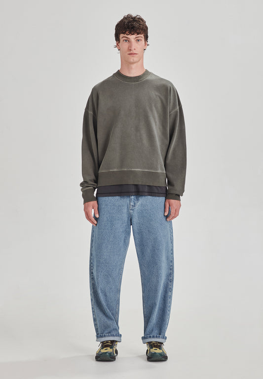 RELAXED FLEECE CREW, VINTAGE FOG