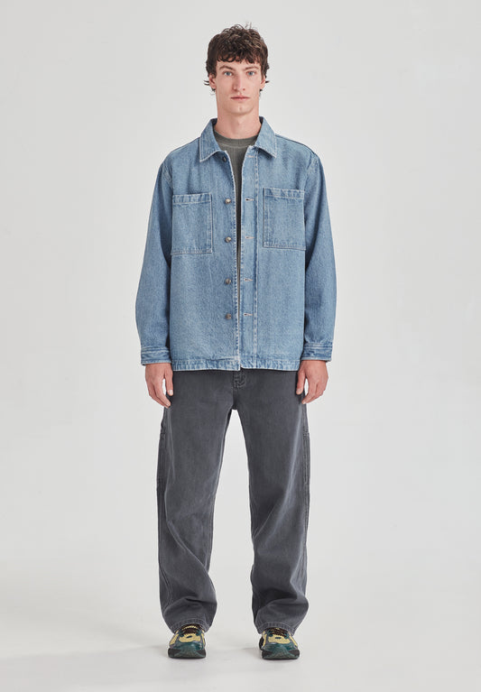DENIM UTILITY SHACKET, MID BLUE RINSE