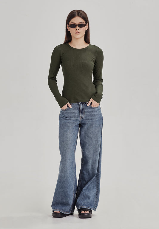 BASE RIB LS, KHAKI