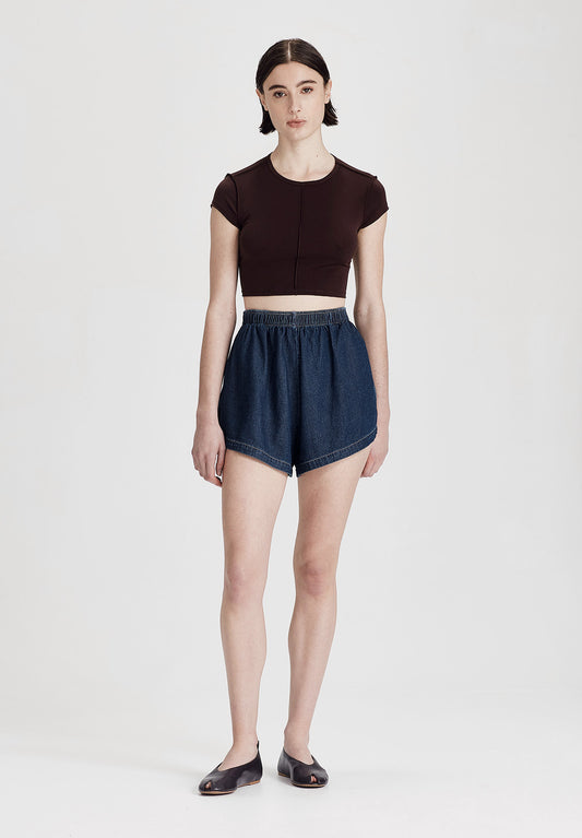 BOYFRIEND SHORT, DARK CHAMBRAY