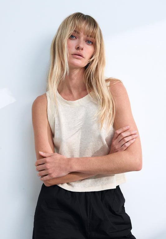 LIGHT LINEN KNIT TANK, CREAM