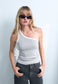 ONE SHOULDER RIB TANK, STONE / WHITE – LAST ONES